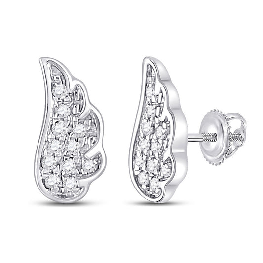 14K White Gold Womens Round Diamond Angel Wing Stud Earrings 1/20 Cttw