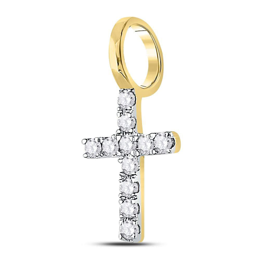 14K Yellow Gold Womens Round Diamond Dainty Cross Pendant 1/10 Cttw