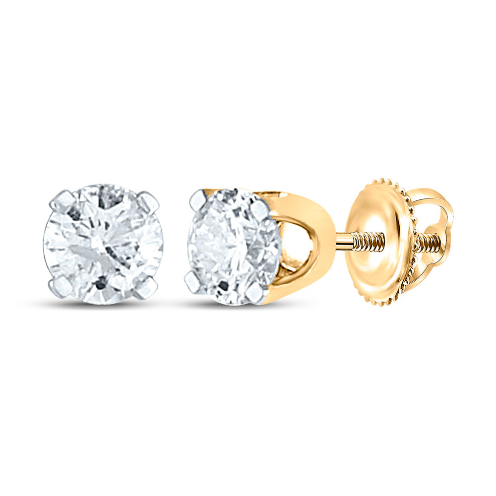 14K Yellow Gold Womens Round Diamond Solitaire Earrings 3/4 Cttw