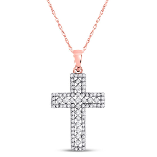 14K Yellow Or White Or Rose Gold Womens Round Diamond Cross Pendant