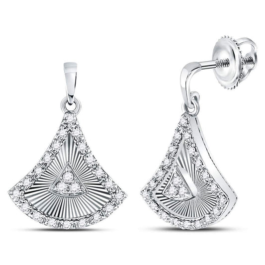 10K White Gold Womens Round Diamond Fan Dangle Earrings 1/5 Cttw