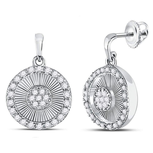 10K White Gold Womens Round Diamond Circle Dangle Earrings 1/4 Cttw