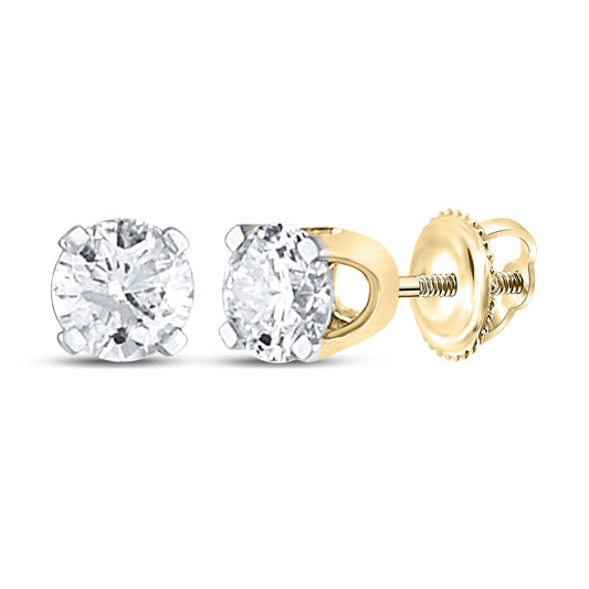 14K Yellow Gold Unisex Round Diamond Solitaire Stud Earrings 1/2 Cttw