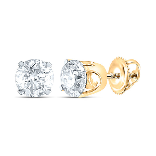 14K Yellow Gold Unisex Round Diamond Solitaire Stud Earrings 1 Cttw