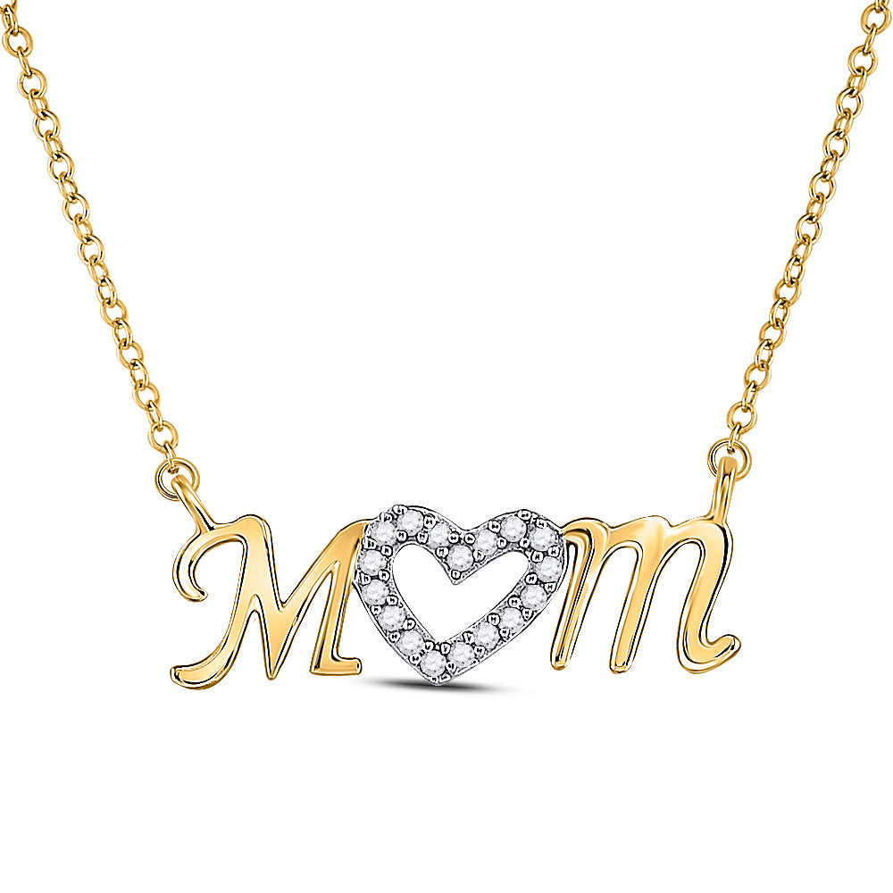 10K Yellow Gold Womens Round Diamond Heart Mom Necklace 1/10 Cttw, Length: 17.99 In