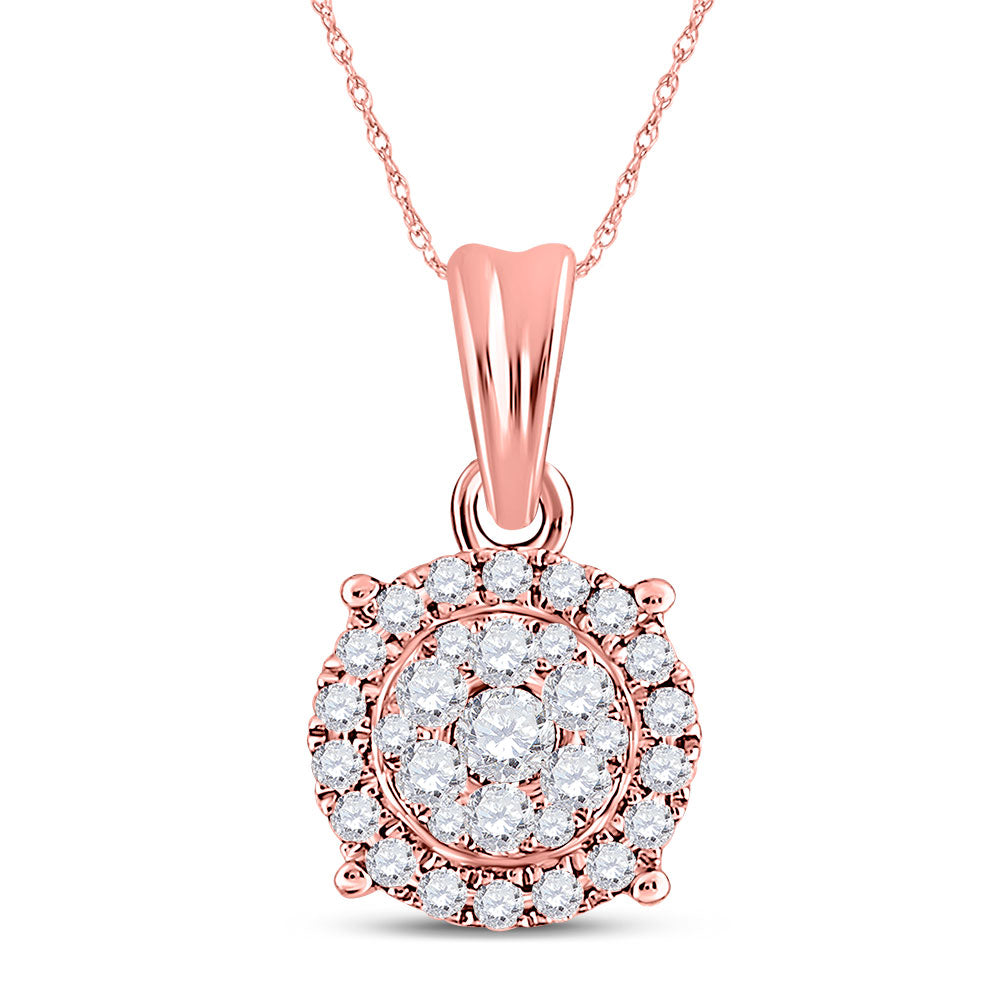 14K White Or Rose Gold Womens Round Diamond Halo Cluster Pendant