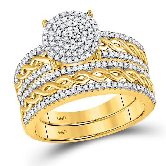 10K Yellow Gold His Hers Round Diamond Cluster Matching Wedding Set 5/8 Cttw, Womens Size: 5-10, Mens Size: 7-13