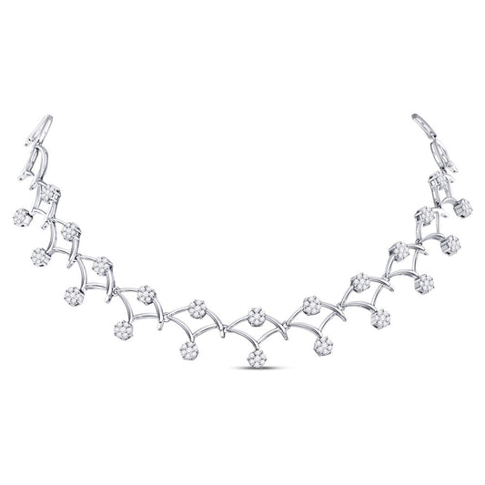 14K White Gold Womens Round Diamond Cocktail Cluster Necklace 3-1/2 Cttw, Length: 17.99 In