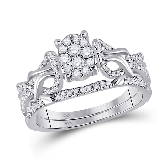 10K White Gold Round Diamond Oval Bridal Wedding Ring Band Set 1/2 Cttw, Womens Size: 5-10