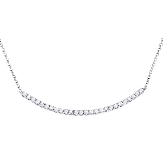 14K White Gold Womens Round Diamond Curved Bar Necklace 3/4 Cttw, Length: 17.99 In