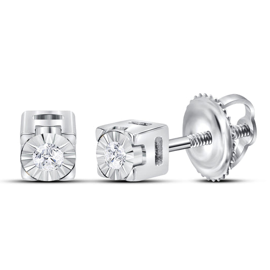 Sterling Silver Womens Round Diamond Solitaire Stud Earrings 1/20 Cttw, Length: 0.12 In, Width: 0.12 In