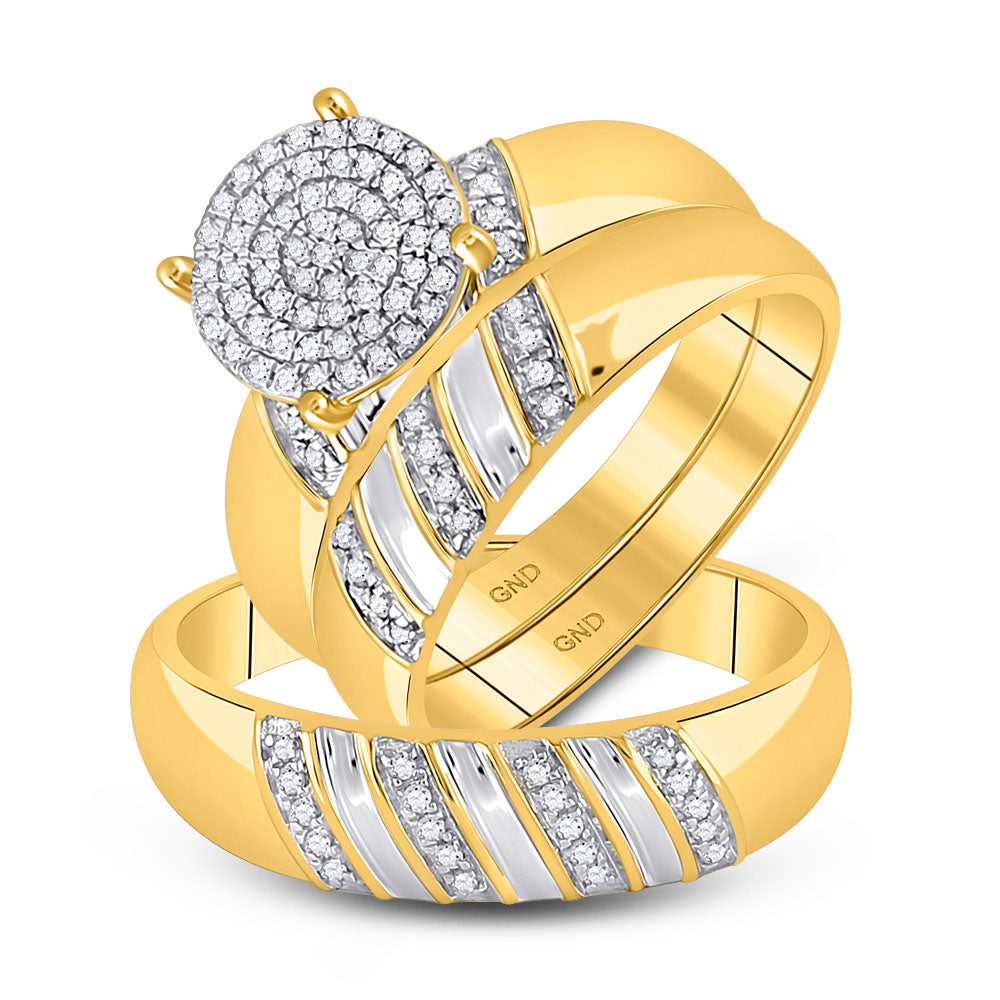 10K Yellow Gold His Hers Round Diamond Cluster Matching Wedding Set 1/3 Cttw, Womens Size: 5-10, Mens Size: 7-13