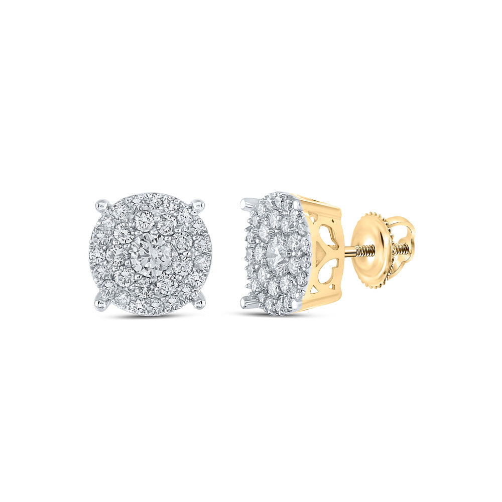 10K Yellow Gold Womens Round Diamond Cluster Earrings 1 Cttw