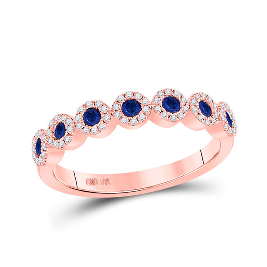 10K Rose Gold Womens Round Blue Sapphire Stackable Band Ring 1/2 Cttw, Womens Size: 5-10