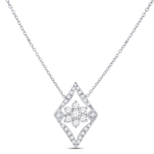 14K White Gold Womens Round Diamond Geometric Cluster Necklace 1/3 Cttw, Length: 17.99 In