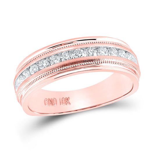 10K Rose Gold Mens Round Diamond Wedding Single Row Band Ring 1/2 Cttw, Mens Size: 7-13