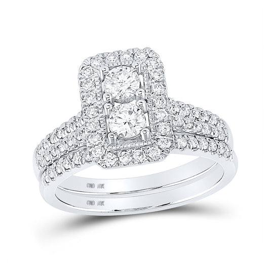 10K White Gold Round Diamond 2-Stone Bridal Wedding Ring Band Set 1 Cttw, Womens Size: 5-10