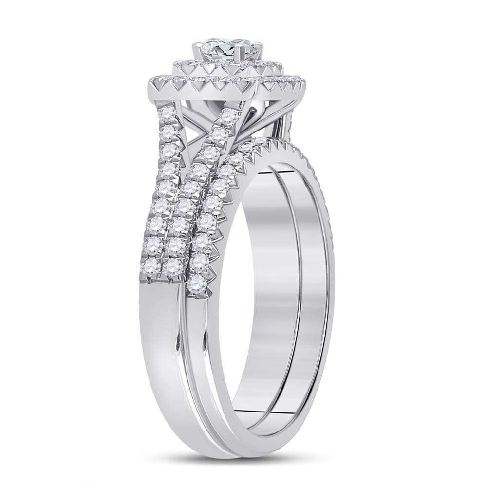 10K White Gold Round Diamond Bridal Wedding Ring Band Set 1 Cttw, Womens Size: 5-10