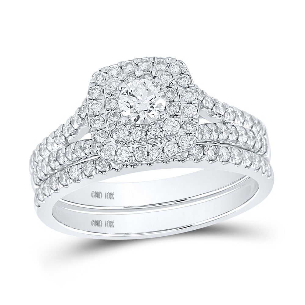 10K White Gold Round Diamond Bridal Wedding Ring Band Set 1 Cttw, Womens Size: 5-10