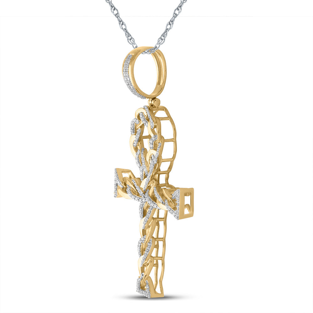 10K Yellow Gold Mens Round Diamond Ankh Cross Charm Pendant 3/8 Cttw