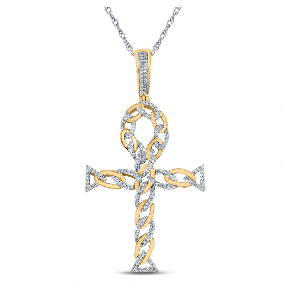 10K Yellow Gold Mens Round Diamond Ankh Cross Charm Pendant 3/8 Cttw