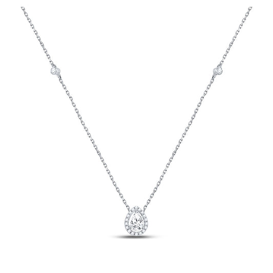 14K White Gold Womens Pear Diamond Fashion Teardrop Necklace 1/2 Cttw, Length: 17.99 In