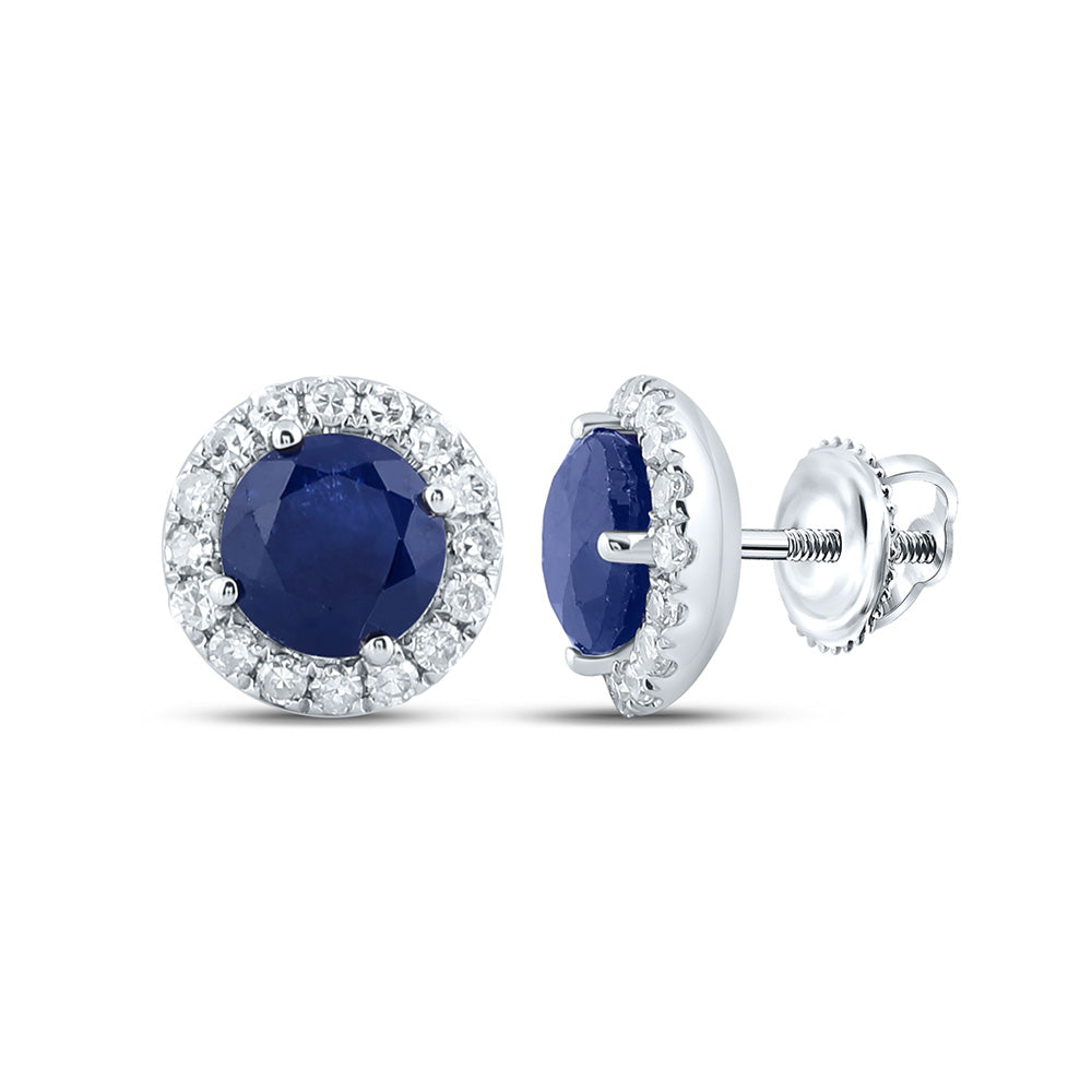 14K White Gold Womens Round Blue Sapphire Diamond Halo Earrings 1-1/5 Cttw, Length: 0.26 In, Width: 0.26 In