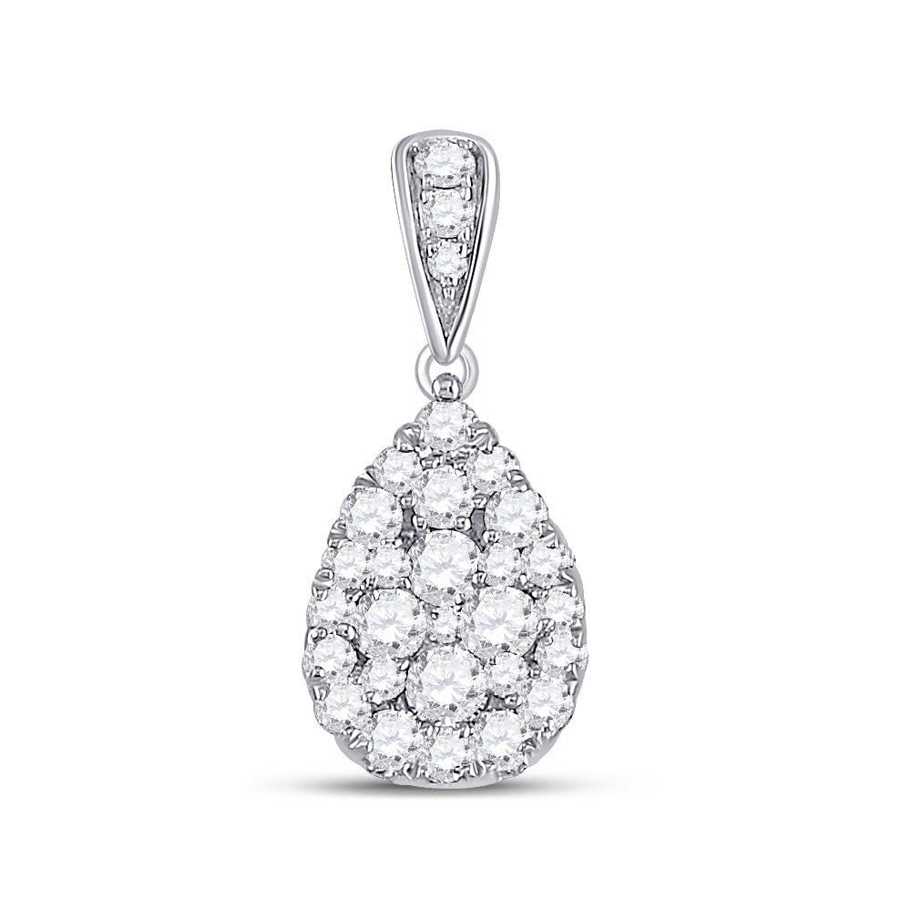 14K White Gold Womens Round Diamond Teardrop Cluster Pendant 1/2 Cttw