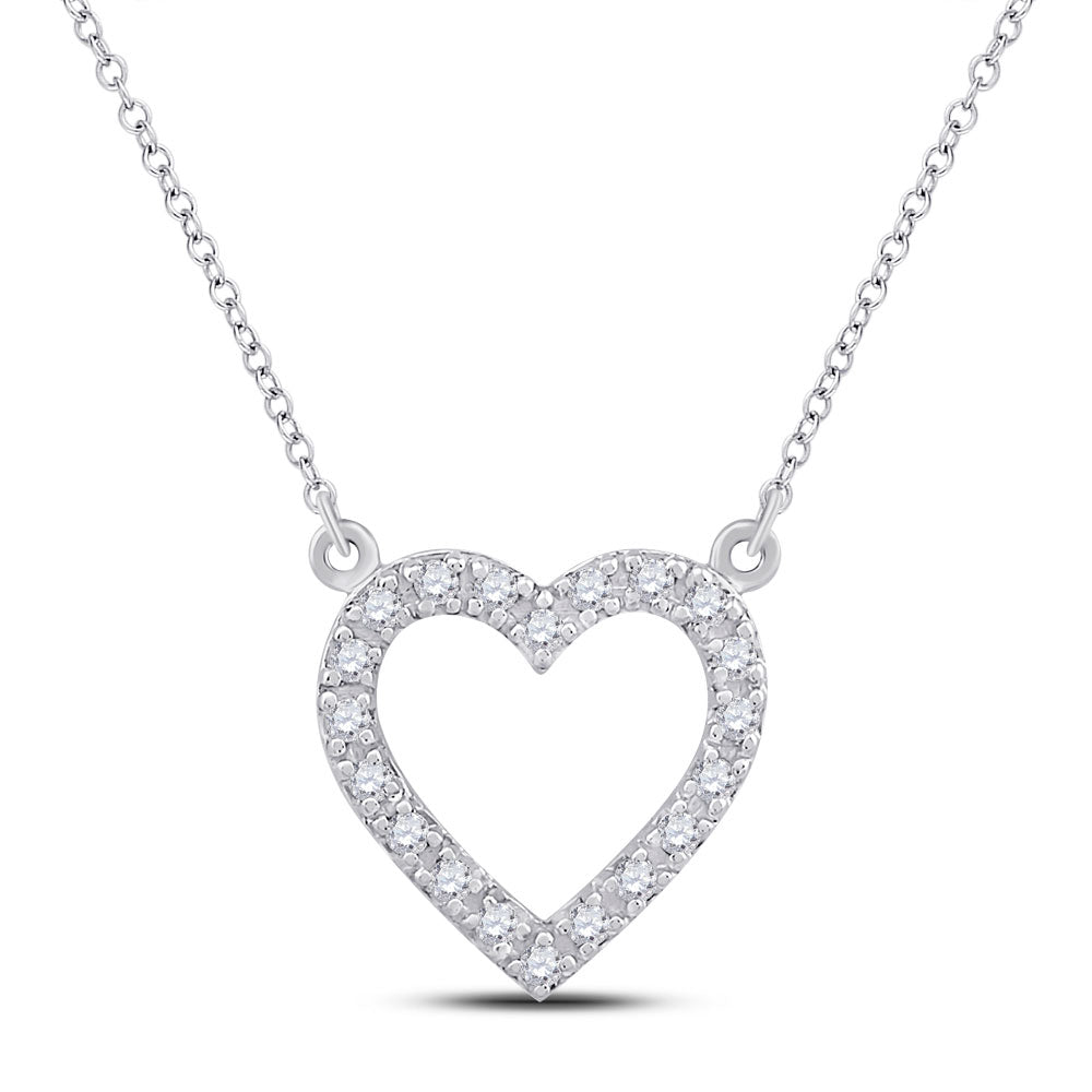 10K White Gold Womens Round Diamond Heart Necklace 1/12 Cttw, Length: 17.99 In