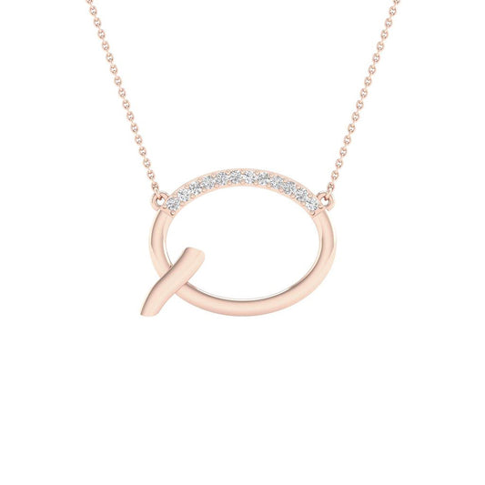 10K Rose Gold Womens Round Diamond Initial Q Letter Necklace 1/20 Cttw, Length: 17.99 In