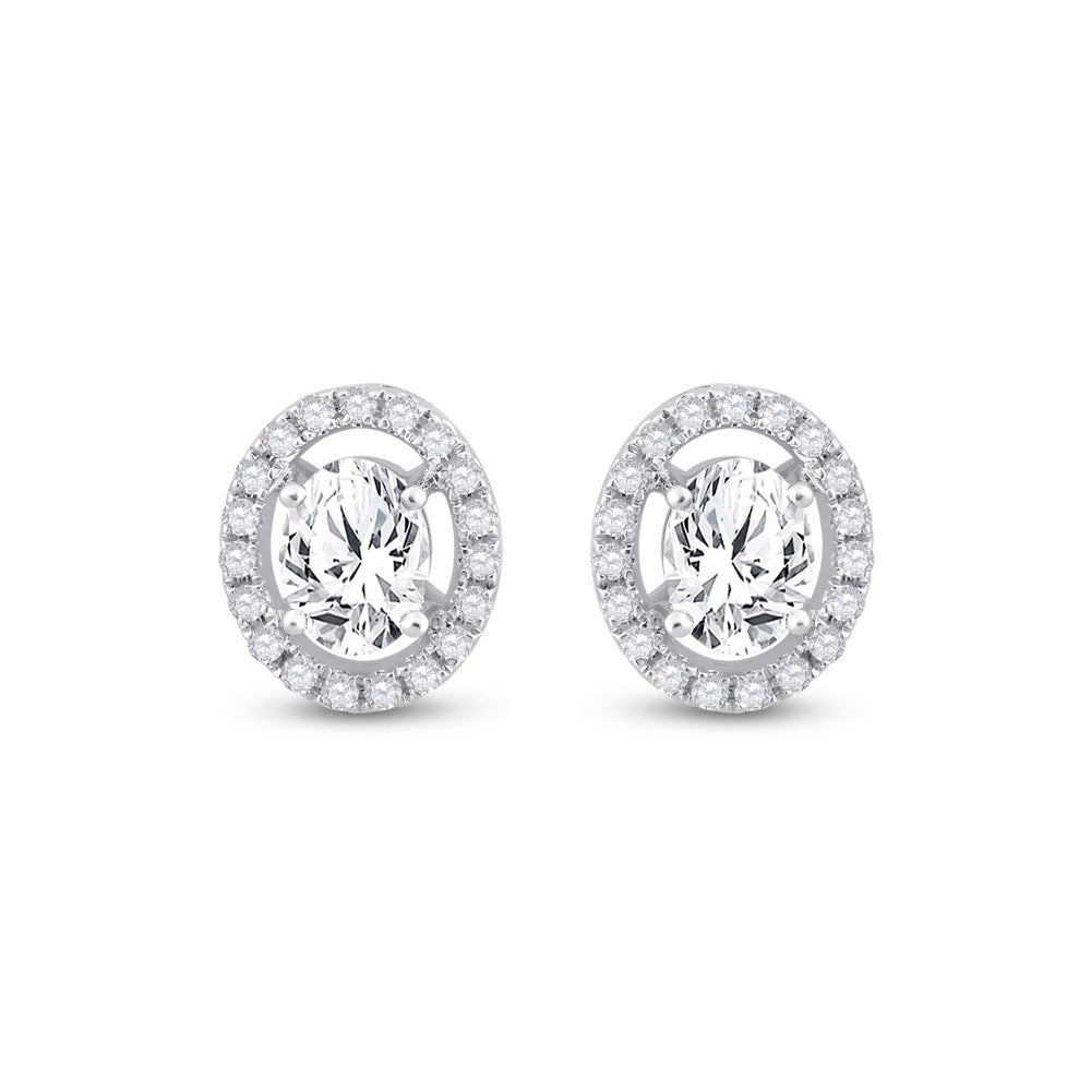 14K White Gold Womens Oval Diamond Solitaire Stud Earrings 1-1/4 Cttw