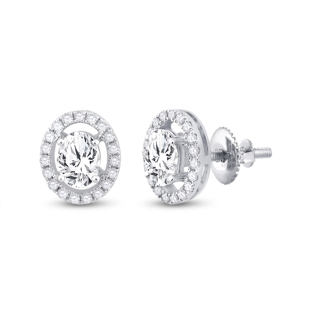 14K White Gold Womens Oval Diamond Solitaire Stud Earrings 1-1/4 Cttw