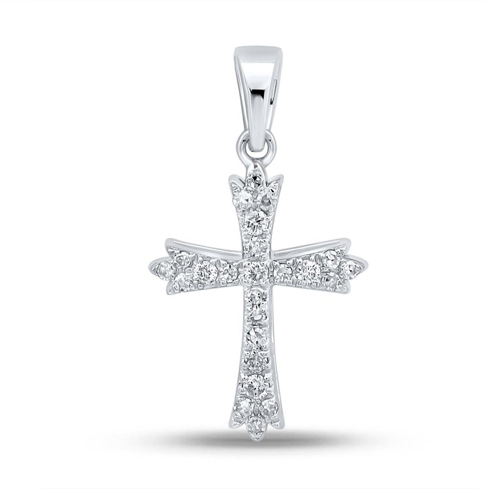 10K White Gold Womens Round Diamond Cross Pendant 1/4 Cttw, Length: 0.96 In, Width: 0.53 In