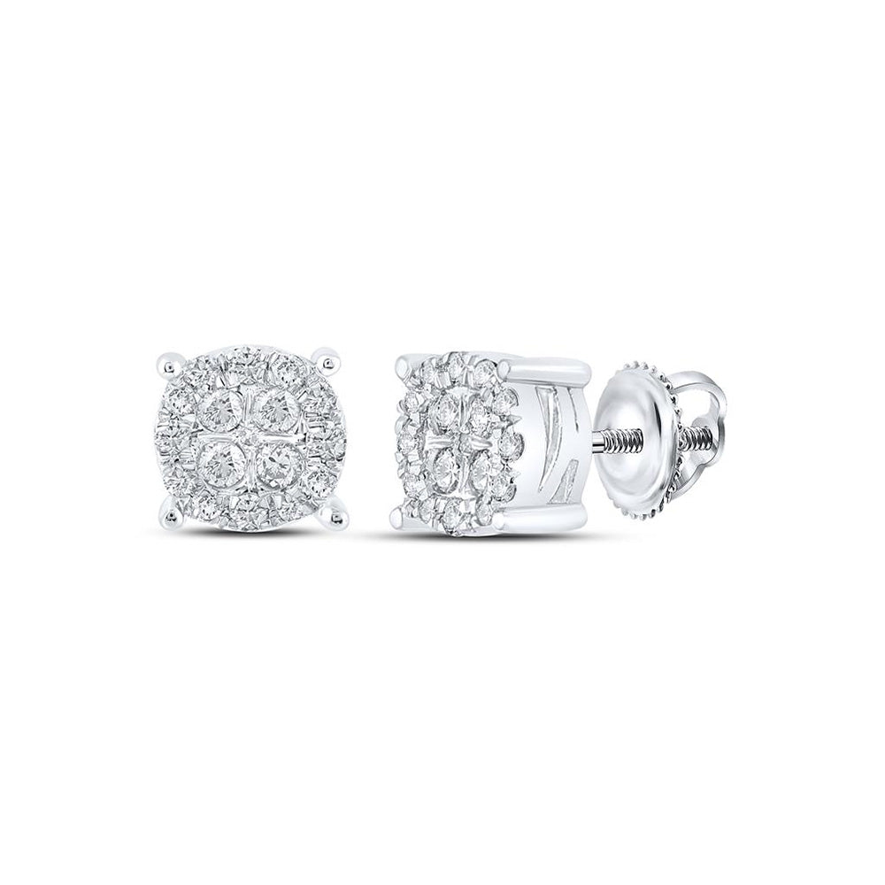 10K White Gold Womens Round Diamond Cluster Earrings 1/4 Cttw