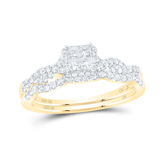 10K Yellow Gold Princess Diamond Bridal Wedding Ring Band Set 1/2 Cttw, Womens Size: 5-10