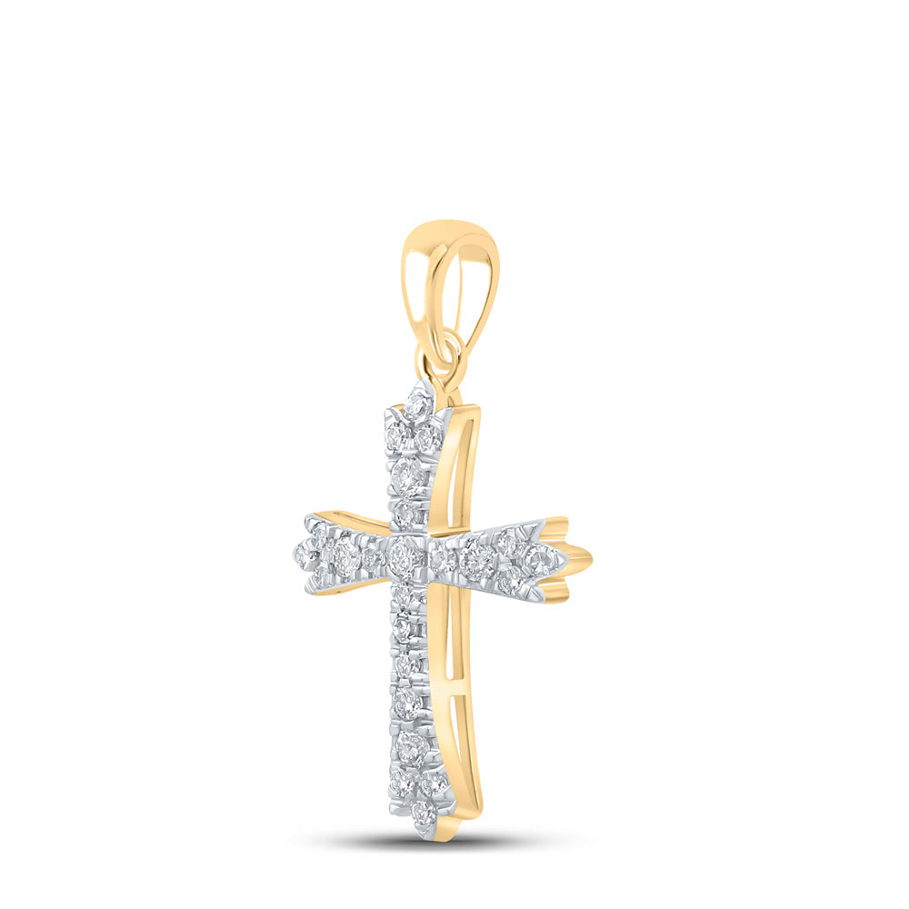 10K Yellow Gold Womens Round Diamond Cross Pendant 1/4 Cttw, Length: 0.96 In, Width: 0.53 In