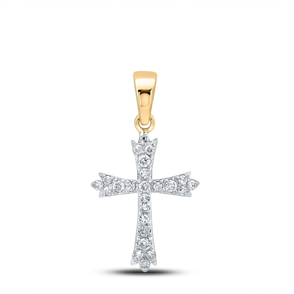 10K Yellow Gold Womens Round Diamond Cross Pendant 1/4 Cttw, Length: 0.96 In, Width: 0.53 In