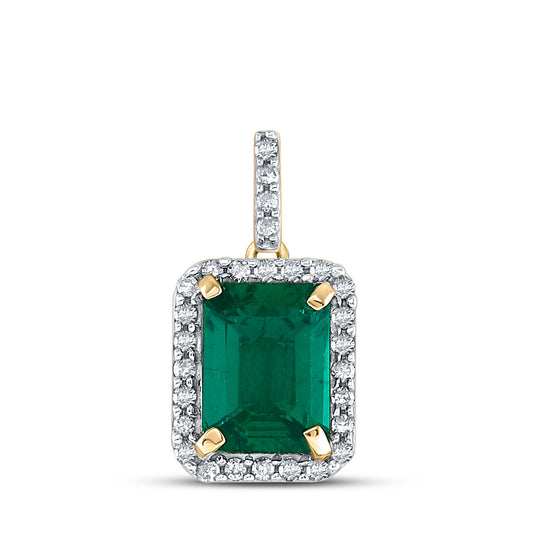 10K Yellow Gold Womens Cushion Synthetic Emerald Solitaire Pendant 1-1/2 Cttw