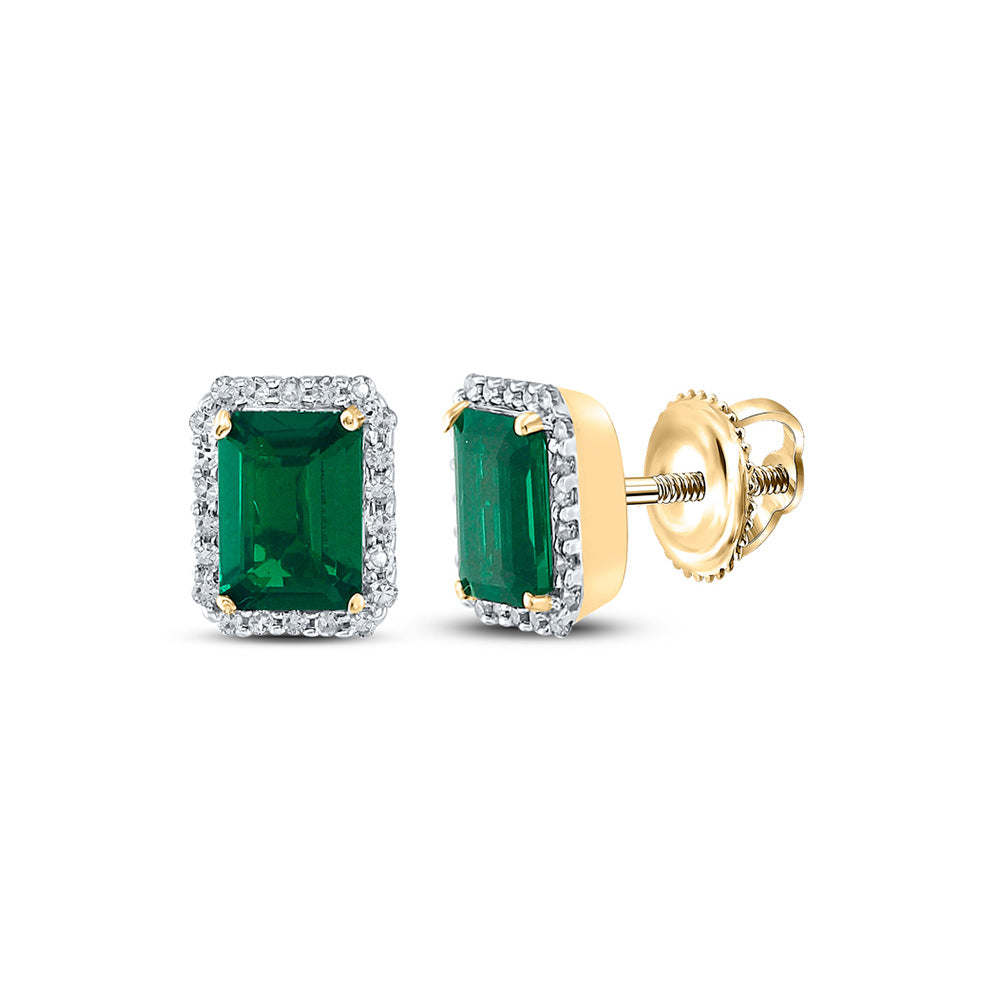 10K Yellow Gold Womens Synthetic Emerald Diamond Stud Earrings 2 Cttw