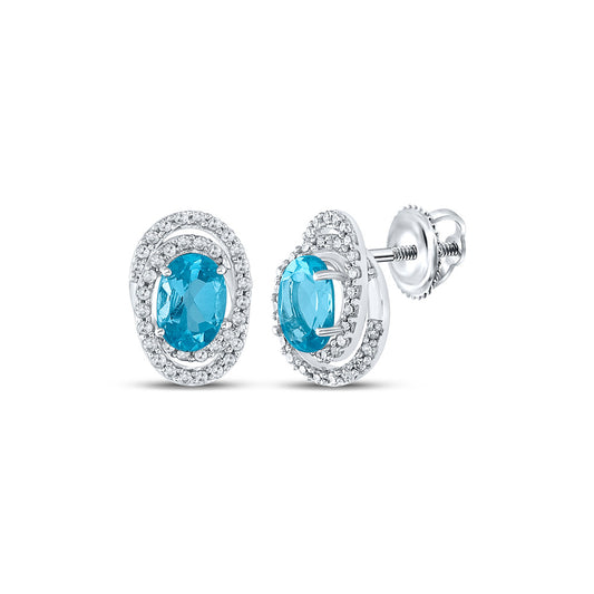 10K White Gold Womens Oval Synthetic Blue Topaz Fashion Earrings 2-1/3 Cttw