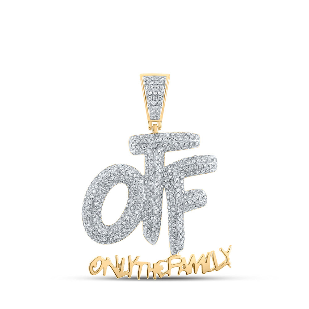 10kt Yellow Gold Mens Round Diamond OTF Family Phrase Charm Pendant 3/4 Cttw