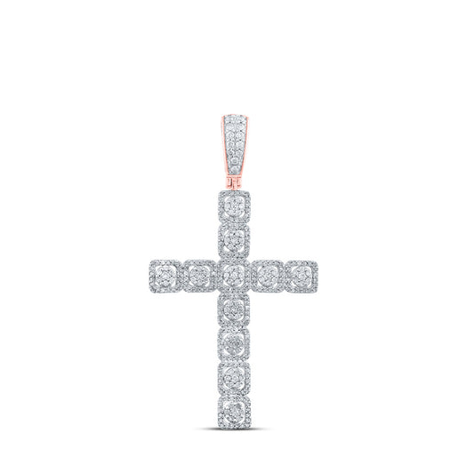 10K Rose Gold Mens Round Diamond Cross Charm Pendant 1-1/2 Cttw