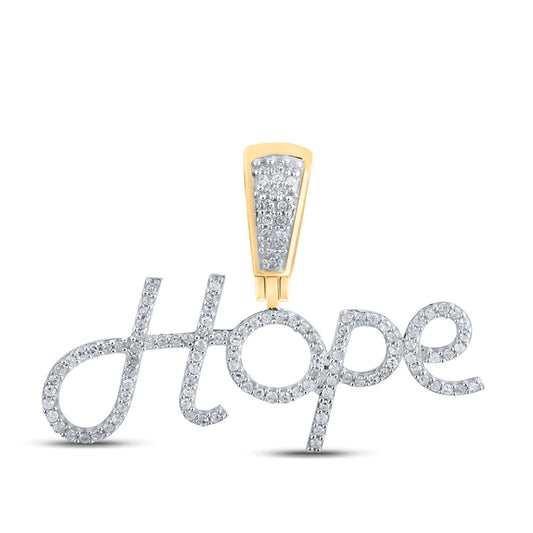 10K Yellow Gold Womens Round Diamond Hope Phrase Pendant 1/3 Cttw, Length: 0.91 In, Width: 0.54 In