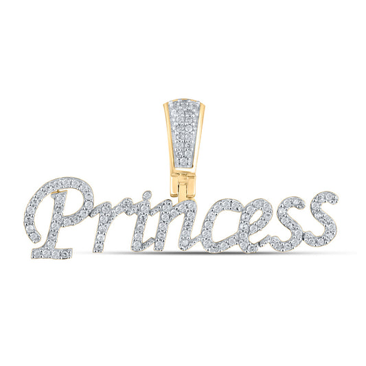 10K Yellow Gold Womens Round Diamond Princess Phrase Pendant 1/3 Cttw, Length: 0.63 In, Width: 1.4 In