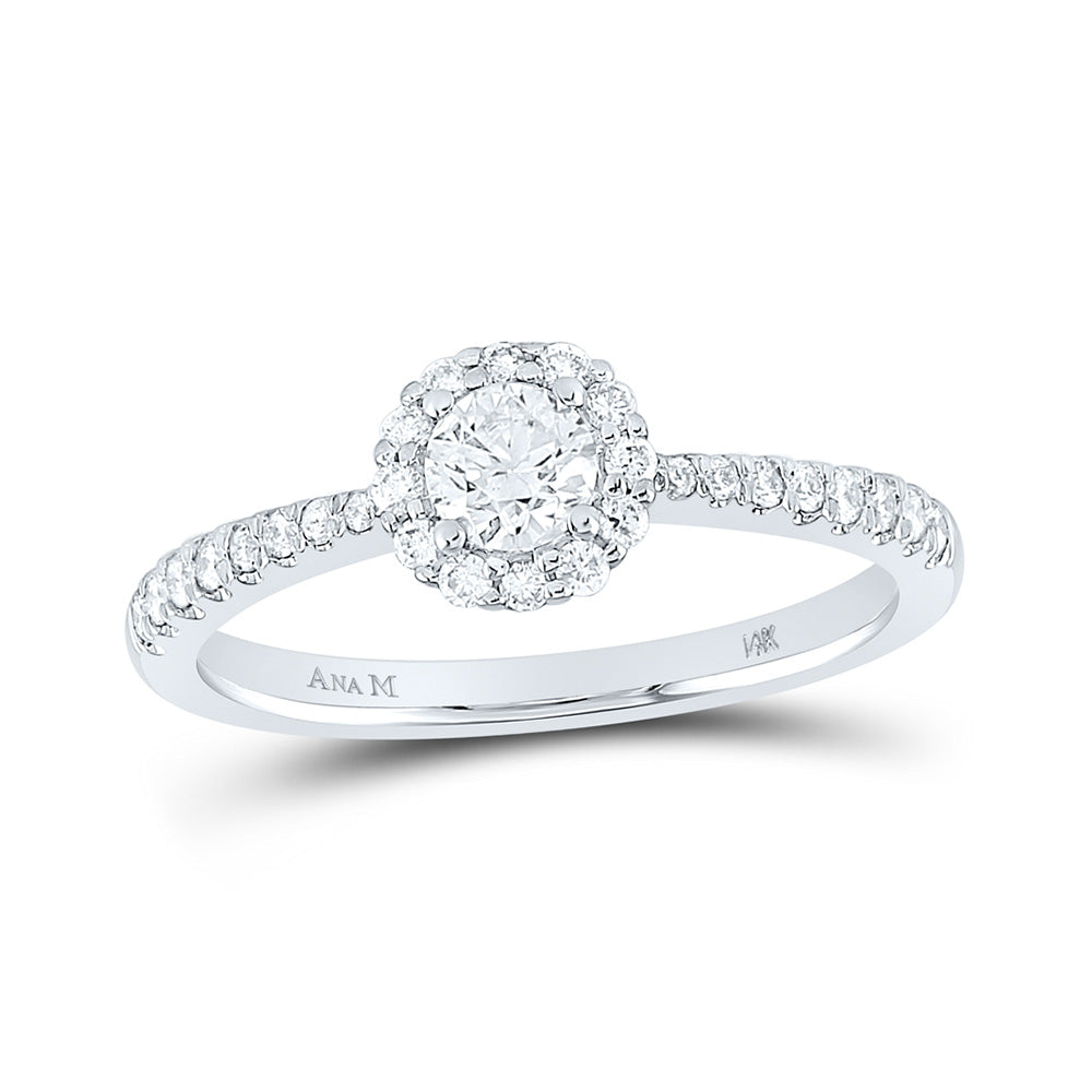 14K White Gold Round Diamond Halo Bridal Wedding Engagement Ring 1/2 Cttw, Womens Size: 5-10