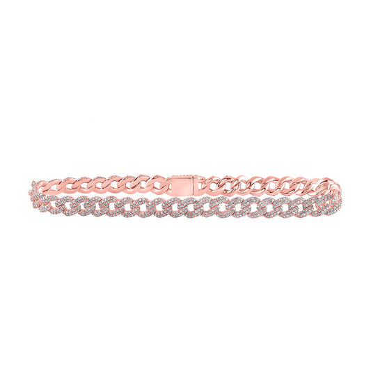 10K Rose Gold Mens Round Diamond 8.5-inch Curb Link Bracelet 4-5/8 Cttw, Length: 8.5 In