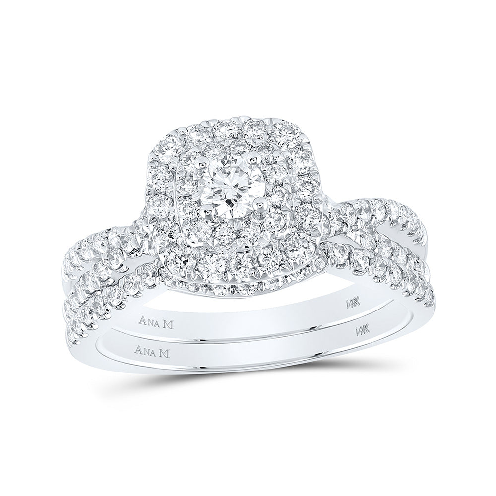 14K White Gold Round Diamond Halo Bridal Wedding Ring Band Set 1 Cttw, Womens Size: 5-10