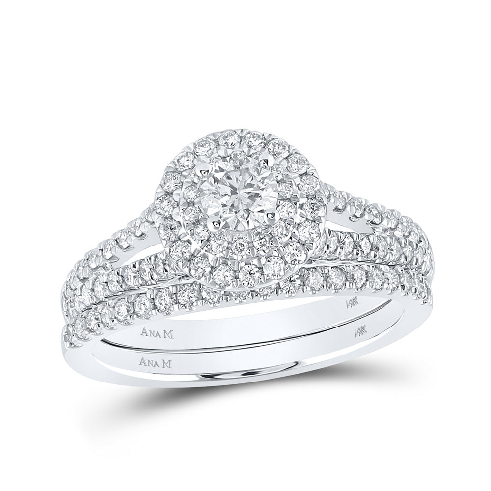 14K White Gold Round Diamond Halo Bridal Wedding Ring Band Set 1 Cttw, Womens Size: 5-10