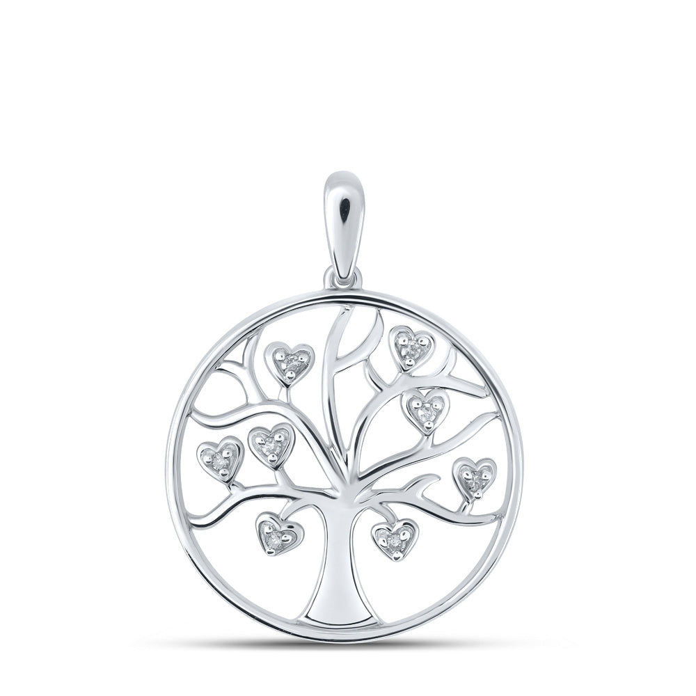 10K Yellow Or White Or Rose Gold Womens Round Diamond Tree of Life Heart Pendant