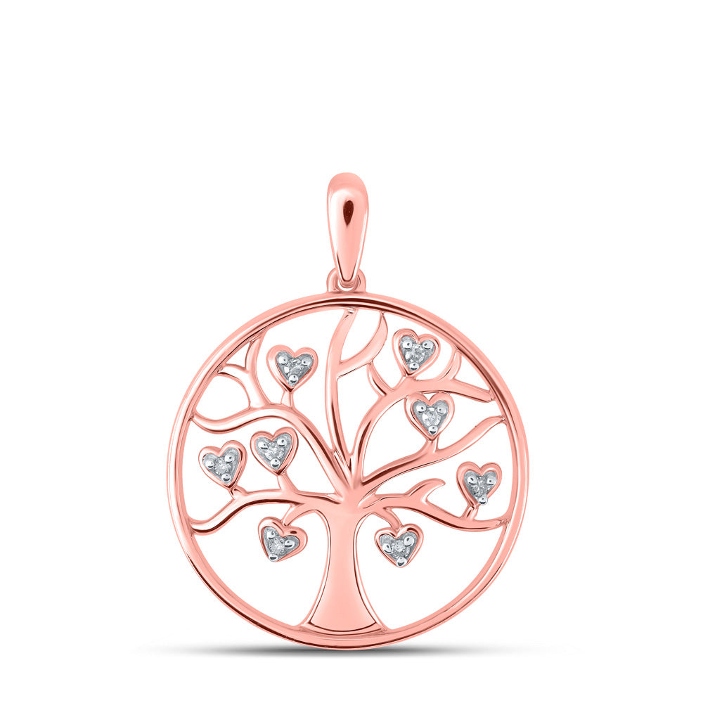 10K Yellow Or White Or Rose Gold Womens Round Diamond Tree of Life Heart Pendant